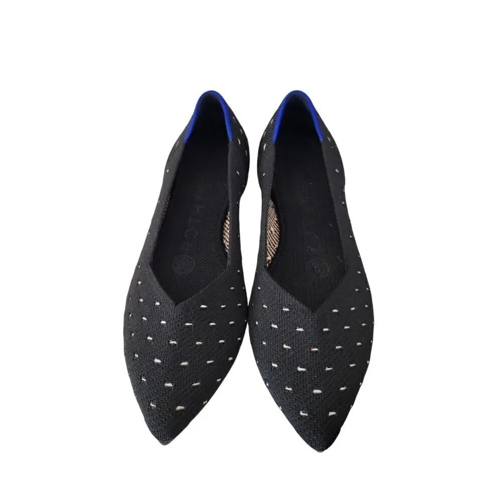 Rothy's The Point Ivory Dot Womens 5 Black Polka Dot Knit Ballet Flats Shoes